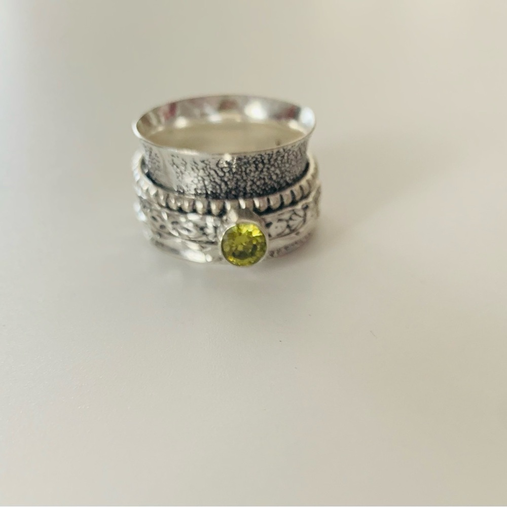Sterling Silver Stacked Ring with Olive Green Gem